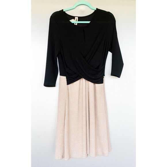 Amadi Anthropologie Cream Black Colorblock Knit Midi Cross Wrap Dress Size L - Picture 2 of 13